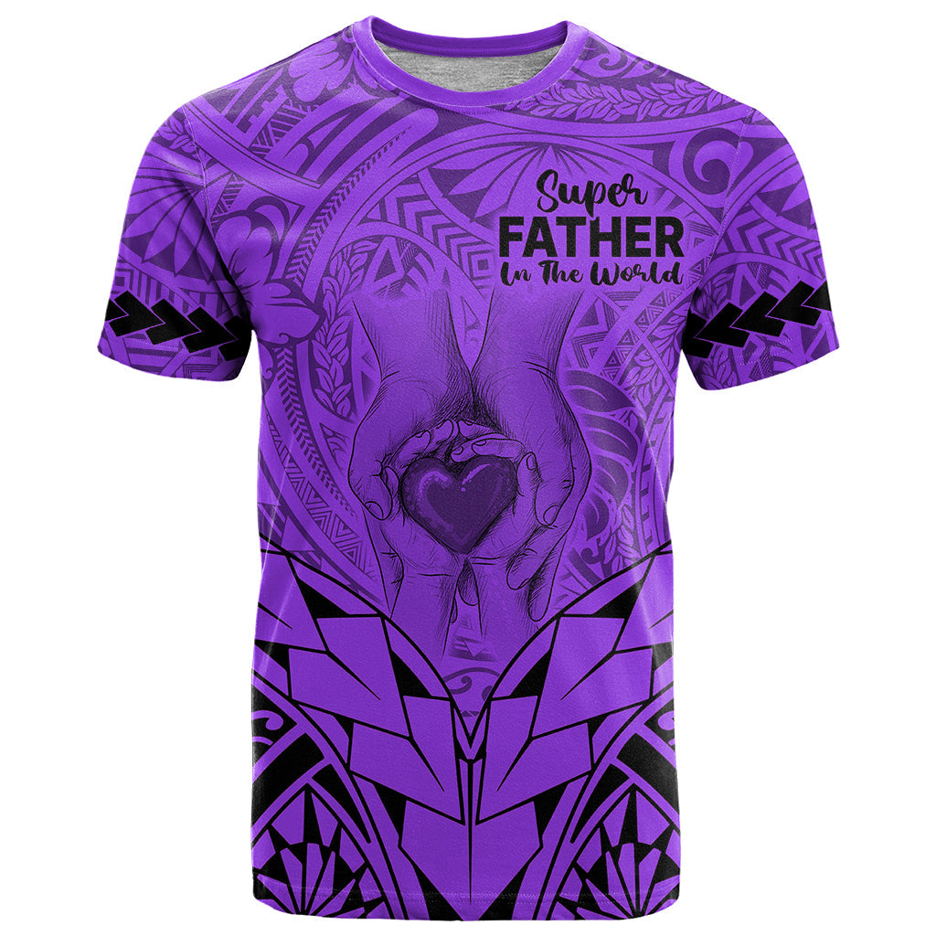 Polynesian Father's Day Gift For Dad T-Shirt Super Father In The World - Purple Polynesian Pattern Graphic Tee