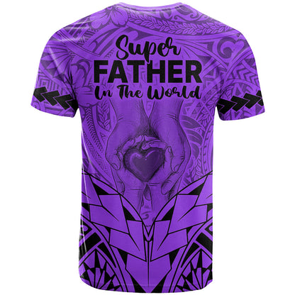 Polynesian Father's Day Gift For Dad T-Shirt Super Father In The World - Purple Polynesian Pattern Graphic Tee