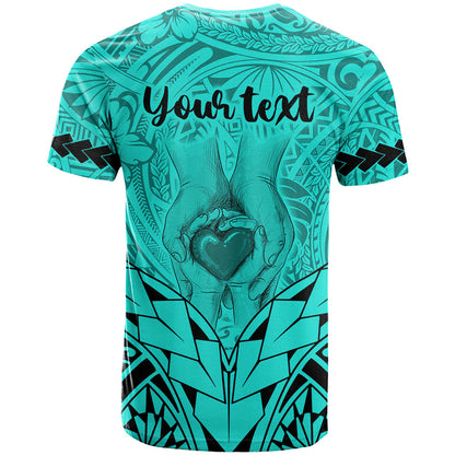 Personalised Polynesian Father's Day Gift For Dad T-Shirt Super Father In The World - Turquoise Polynesian Pattern Graphic Tee