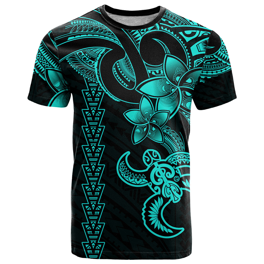 Hawaiian Tribal T-Shirt Polynesian Kakau Turtle - Aqua Graphic Tee