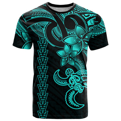 Hawaiian Tribal T-Shirt Polynesian Kakau Turtle - Aqua Graphic Tee