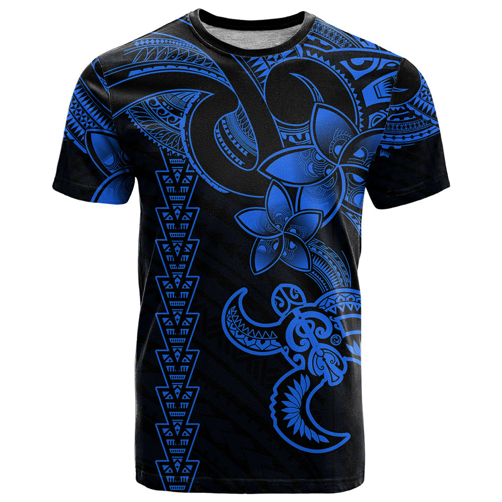 Hawaiian Tribal T-Shirt Polynesian Kakau Turtle - Blue Graphic Tee
