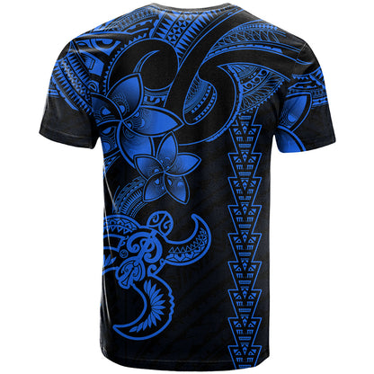 Hawaiian Tribal T-Shirt Polynesian Kakau Turtle - Blue Graphic Tee