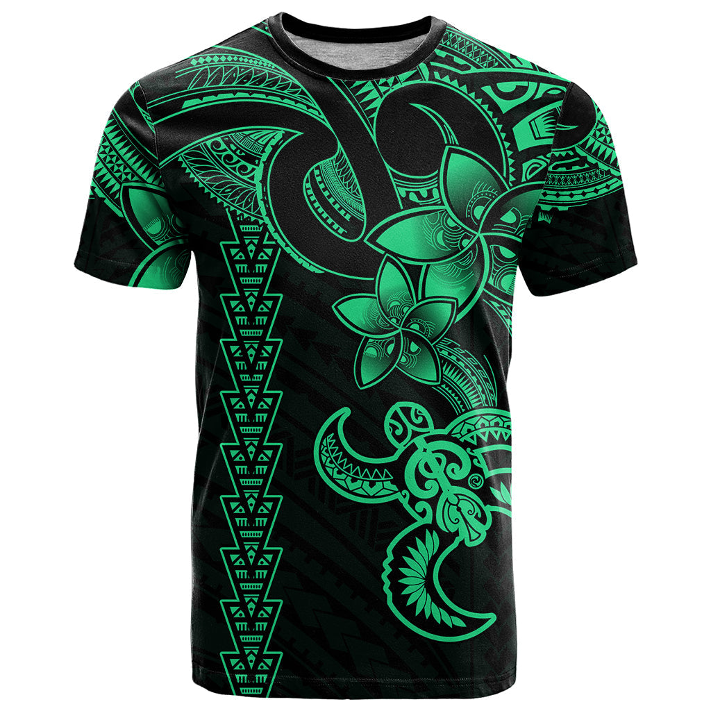 Hawaiian Tribal T-Shirt Polynesian Kakau Turtle - Green Graphic Tee