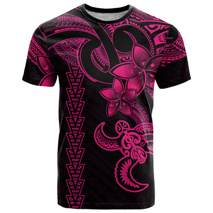 Hawaiian Tribal T-Shirt Polynesian Kakau Turtle - Pink Graphic Tee