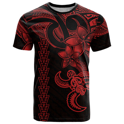 Hawaiian Tribal T-Shirt Polynesian Kakau Turtle - Red Graphic Tee
