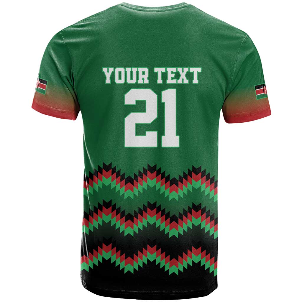 Kenya Cricket Custom T-Shirt Green Lion Head with Kenyan Pattern Graphic Tee