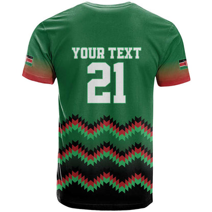 Kenya Cricket Custom T-Shirt Green Lion Head with Kenyan Pattern Graphic Tee
