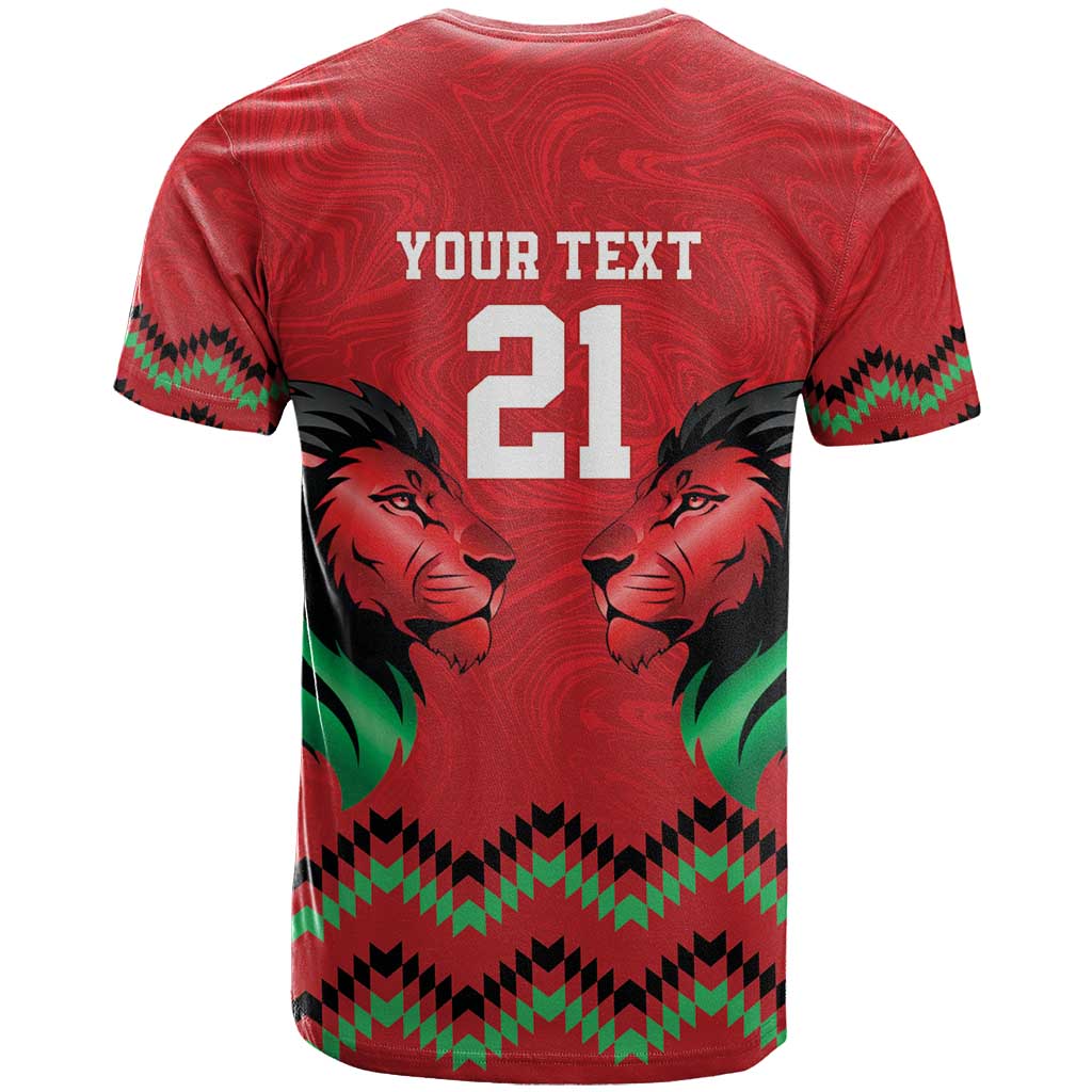 Kenya Cricket Custom T-Shirt Red Lion Head with Kenyan Pattern Graphic Tee