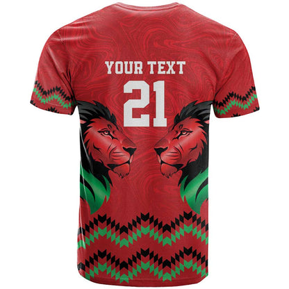 Kenya Cricket Custom T-Shirt Red Lion Head with Kenyan Pattern Graphic Tee