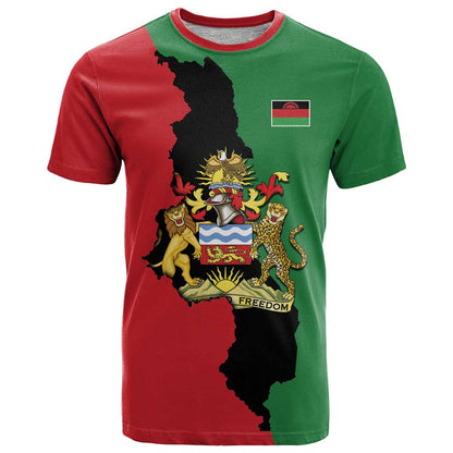Personalized Malawi Flag Map T-Shirt Simple Malawi Emblem Coat of Arms Graphic Tee