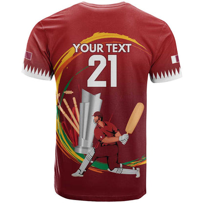 Custom Cricket Qatar East Asia-Pacific T-Shirt Qatar Boundary to Victory Graphic Tee