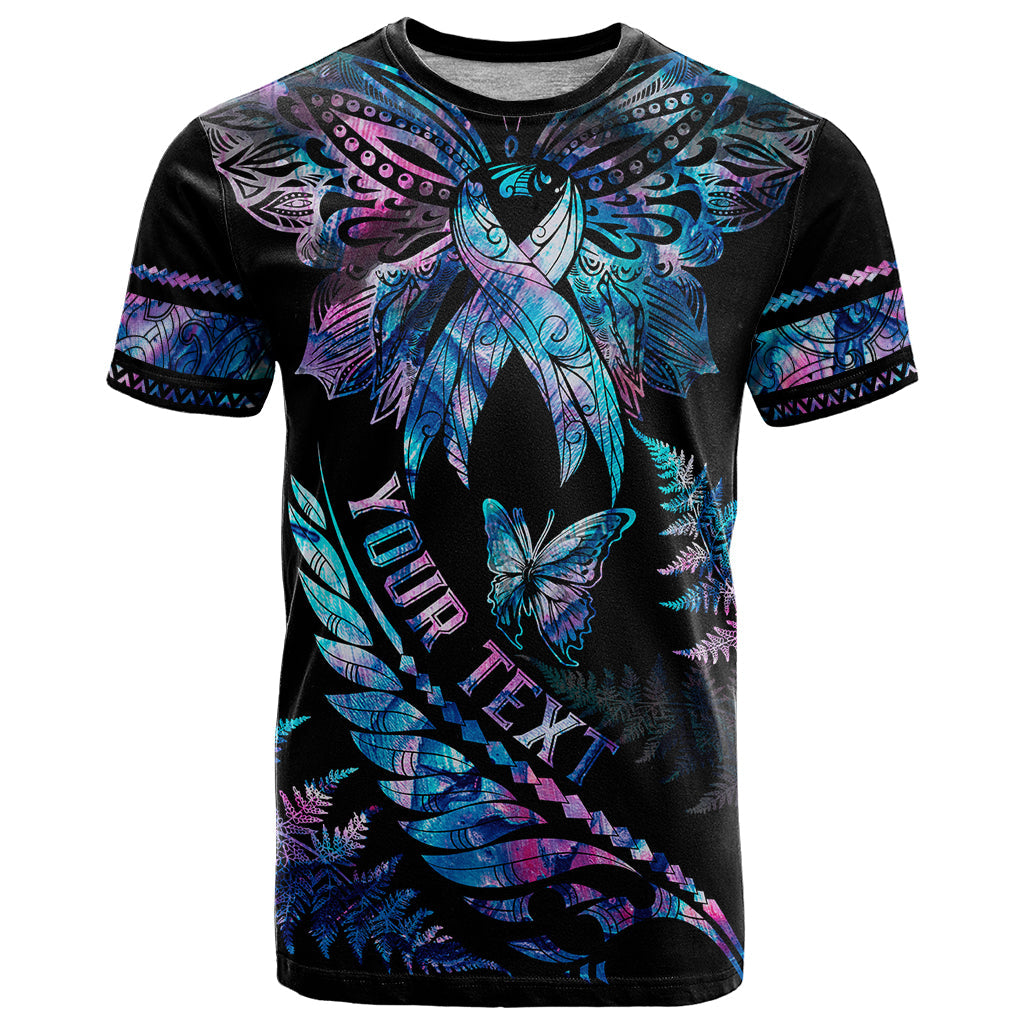 Personalised Polynesia Ribbon Butterflies T-Shirt Silver Fern Breast Cancer With Papua Shell Pattern Graphic Tee
