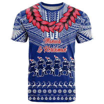 Toa Samoa Christmas T-Shirt Samoa Siva Tau Manuia Le Kerisimasi Blue Vibe Graphic Tee