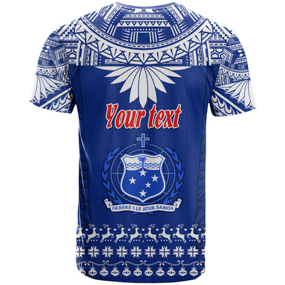 Personalised Toa Samoa Christmas T-Shirt Samoa Siva Tau Manuia Le Kerisimasi Blue Vibe Graphic Tee
