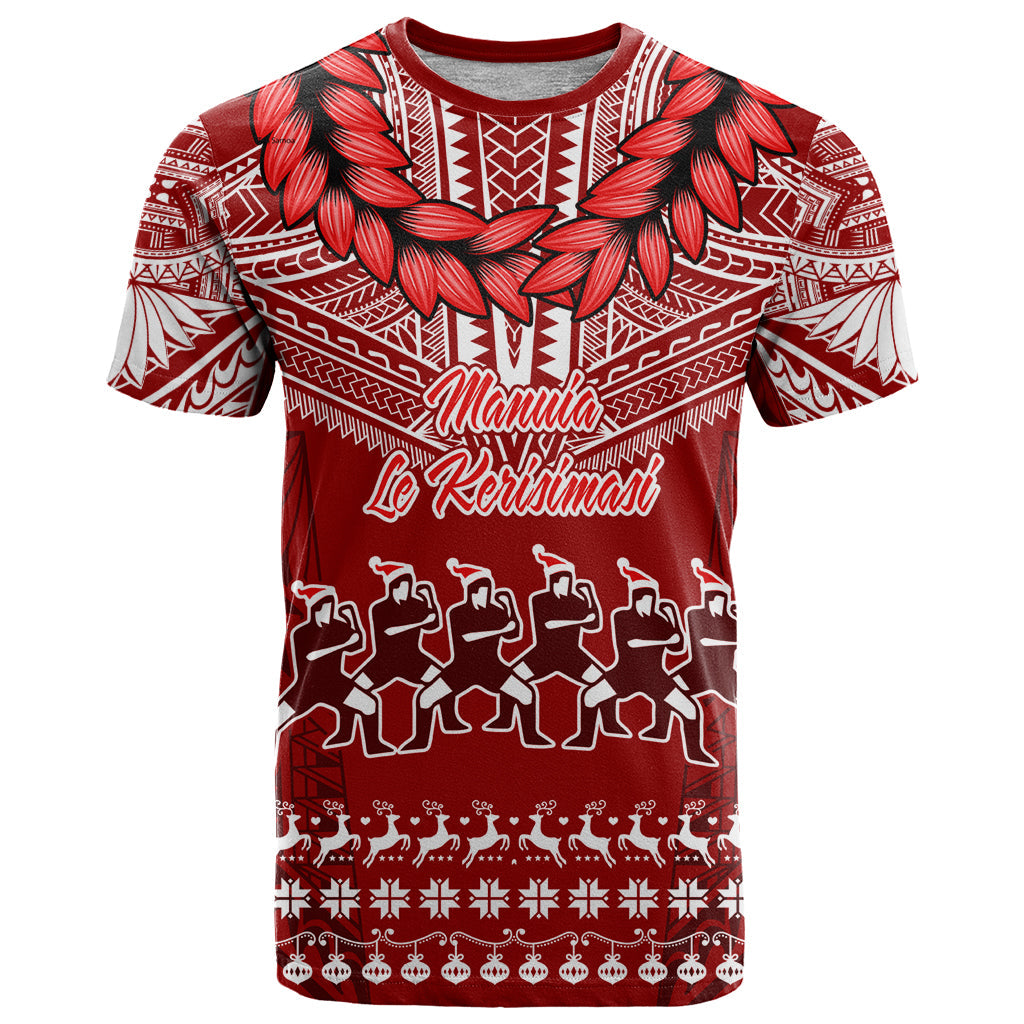 Personalised Toa Samoa Christmas T-Shirt Samoa Siva Tau Manuia Le Kerisimasi Red Vibe Graphic Tee