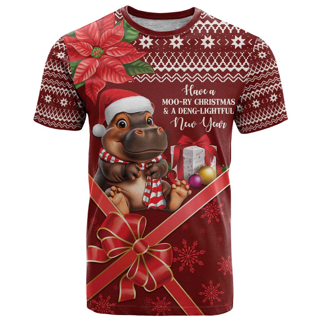 Funny Moo Deng Christmas T-Shirt Graphic Tee