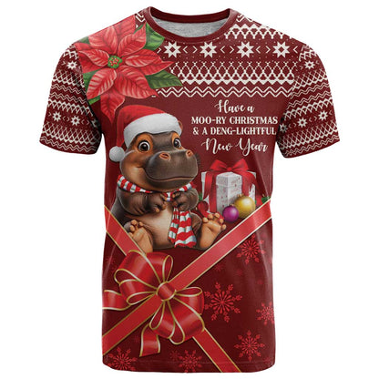 Funny Moo Deng Christmas T-Shirt Graphic Tee