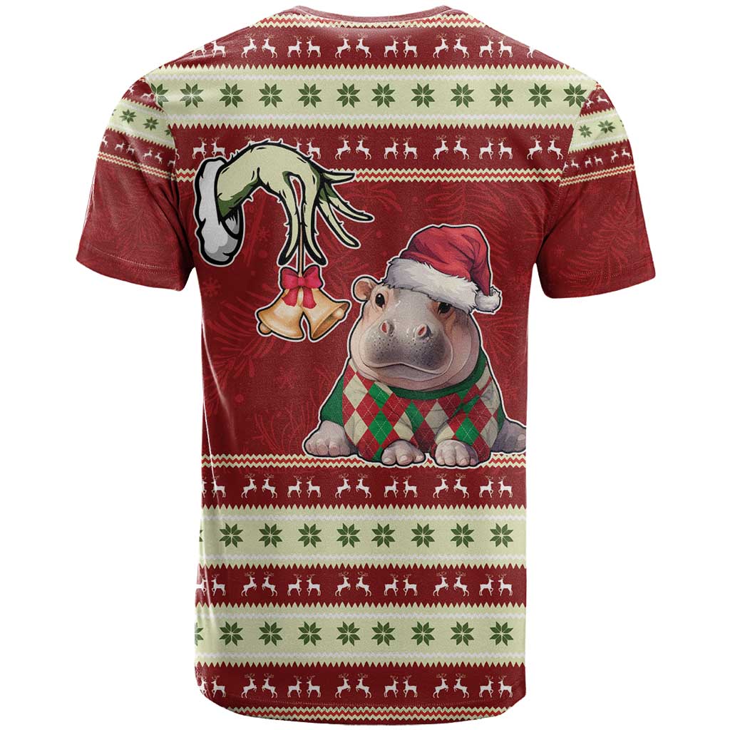 Moo Deng Moo-Ry Christmas T-Shirt Santa Baby Pygmy Hippo Graphic Tee