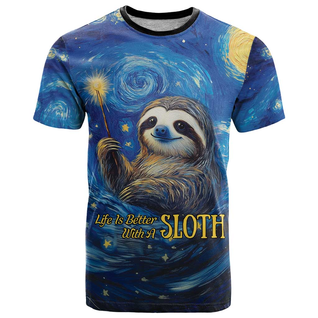 Sloth Life Is The Best Life T-Shirt with Starry Night Sky Graphic Tee