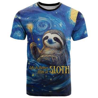 Sloth Life Is The Best Life T-Shirt with Starry Night Sky Graphic Tee