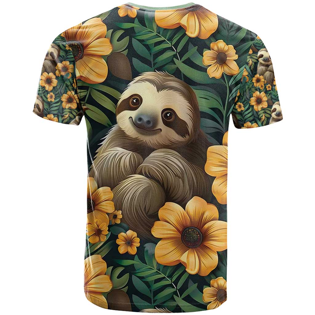 Sloth with Flowers Seamless Style T-Shirt Graphic Tee