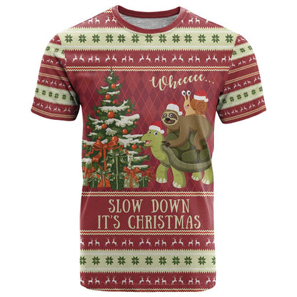 Sloth And Snail Riding A Turtle Wheeee T-Shirt Slow Down It's Christmas Graphic Tee