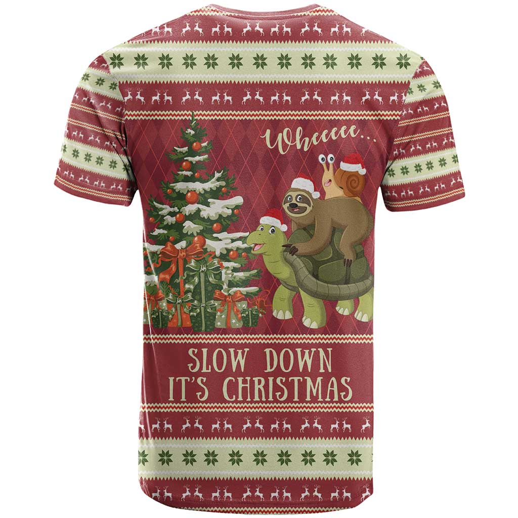 Sloth And Snail Riding A Turtle Wheeee T-Shirt Slow Down It's Christmas Graphic Tee