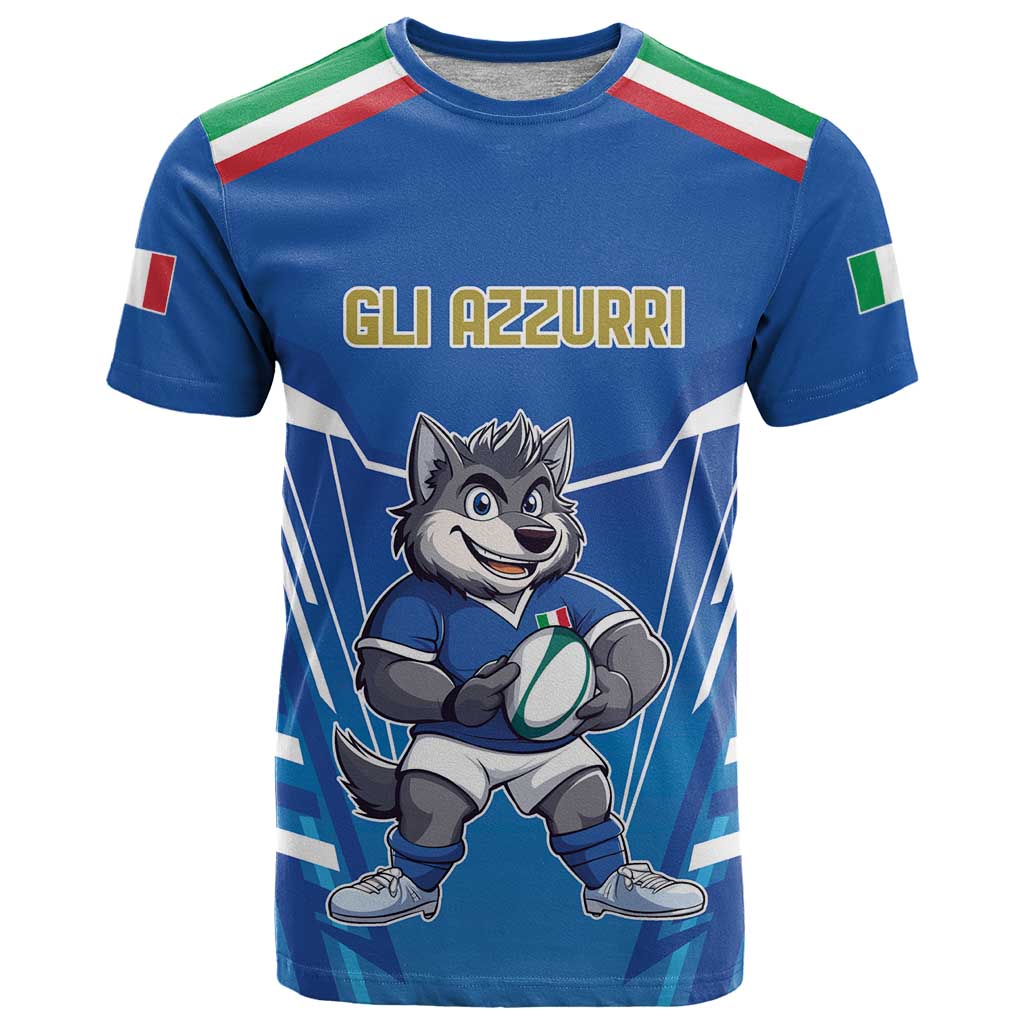 Italy Rugby Custom T-Shirt Italian Wolf Mascot Go Gli Azzurri Graphic Tee
