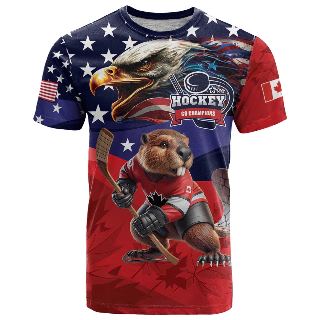 USA Canada Ice Hockey Custom T-Shirt Go Champion 4 Nations Graphic Tee