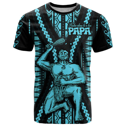 Aotearoa Father's Day Gift For Dad T-Shirt Aroha Ahau Ki A Koe Papa - Aqua Maori Style Pattern Graphic Tee