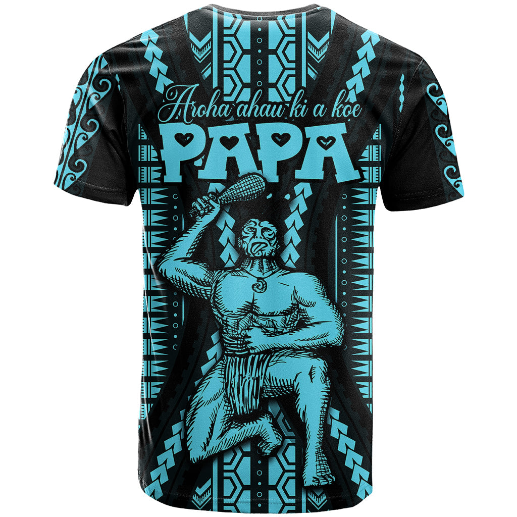 Aotearoa Father's Day Gift For Dad T-Shirt Aroha Ahau Ki A Koe Papa - Aqua Maori Style Pattern Graphic Tee