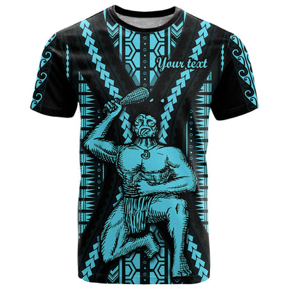 Personalised Aotearoa Father's Day Gift For Dad T-Shirt Aroha Ahau Ki A Koe Papa - Aqua Maori Style Pattern Graphic Tee