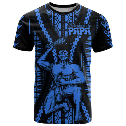 Aotearoa Father's Day Gift For Dad T-Shirt Aroha Ahau Ki A Koe Papa - Blue Maori Style Pattern Graphic Tee