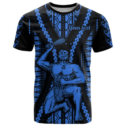Personalised Aotearoa Father's Day Gift For Dad T-Shirt Aroha Ahau Ki A Koe Papa - Blue Maori Style Pattern Graphic Tee