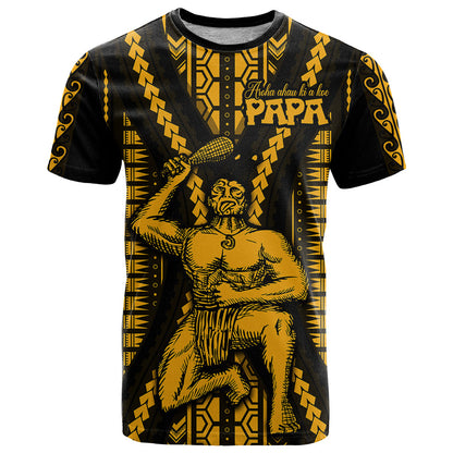Aotearoa Father's Day Gift For Dad T-Shirt Aroha Ahau Ki A Koe Papa - Gold Maori Style Pattern Graphic Tee
