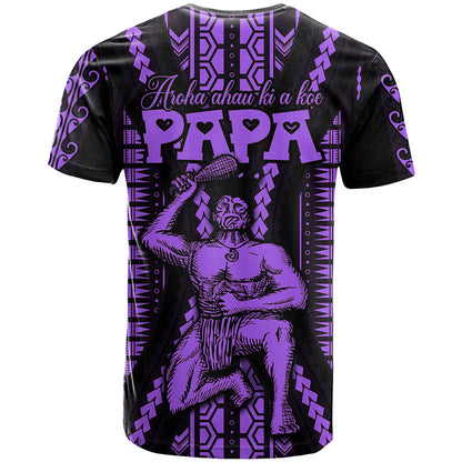Maori Fathers Day New Zealand T-Shirt Aroha Ahau Ki A Koe Papa - Purple Graphic Tee