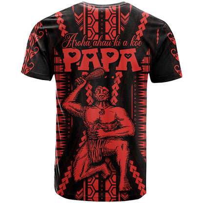 Custom Maori Fathers Day New Zealand T-Shirt Aroha Ahau Ki A Koe Papa - Red Graphic Tee