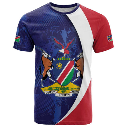 Namibia Cricket Custom T-Shirt Coat of arms Namibian Pattern Graphic Tee
