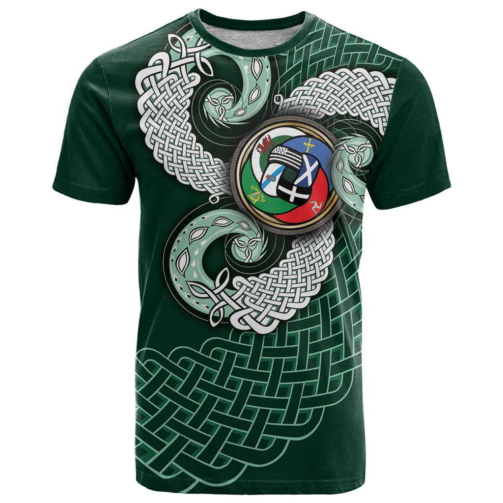Six Celtic Countries Heritage T-Shirt Green Celtic Knot Triskelion Graphic Tee
