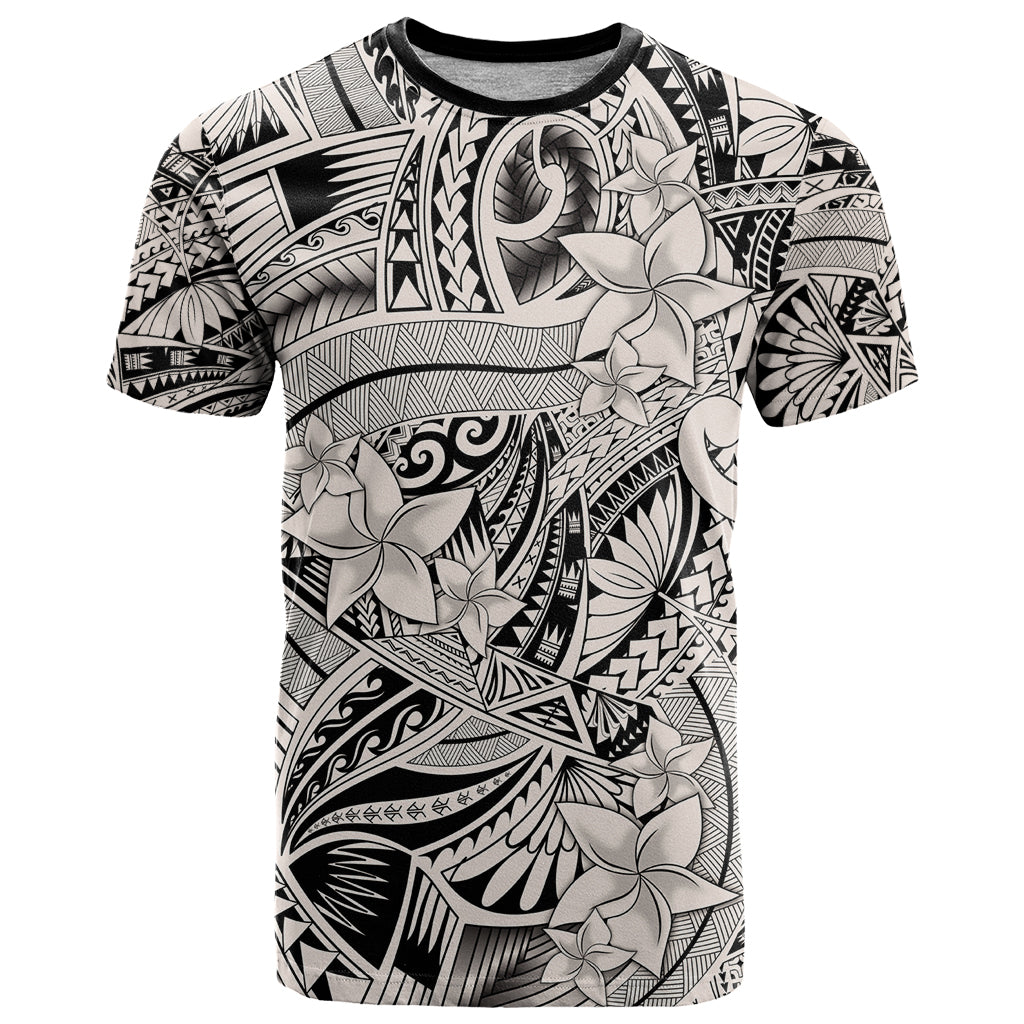 Polynesia T-Shirt Tribal Polynesian Spirit With Beige Pacific Flowers Graphic Tee