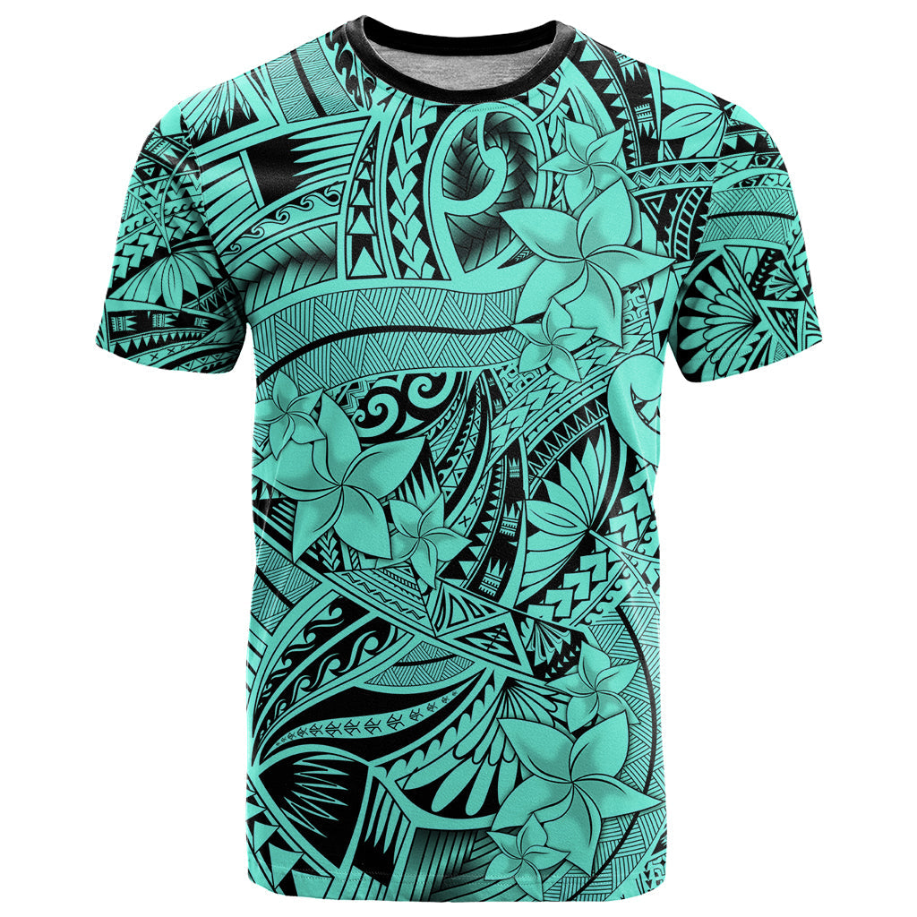 Polynesia T-Shirt Tribal Polynesian Spirit With Teal Pacific Flowers Graphic Tee