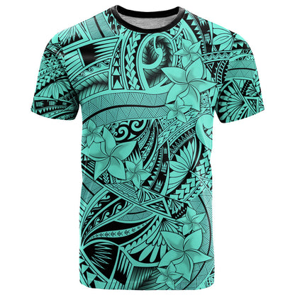 Polynesia T-Shirt Tribal Polynesian Spirit With Teal Pacific Flowers Graphic Tee