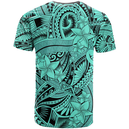 Polynesia T-Shirt Tribal Polynesian Spirit With Teal Pacific Flowers Graphic Tee