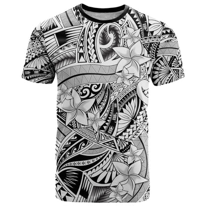 Polynesia T-Shirt Tribal Polynesian Spirit With White Pacific Flowers Graphic Tee