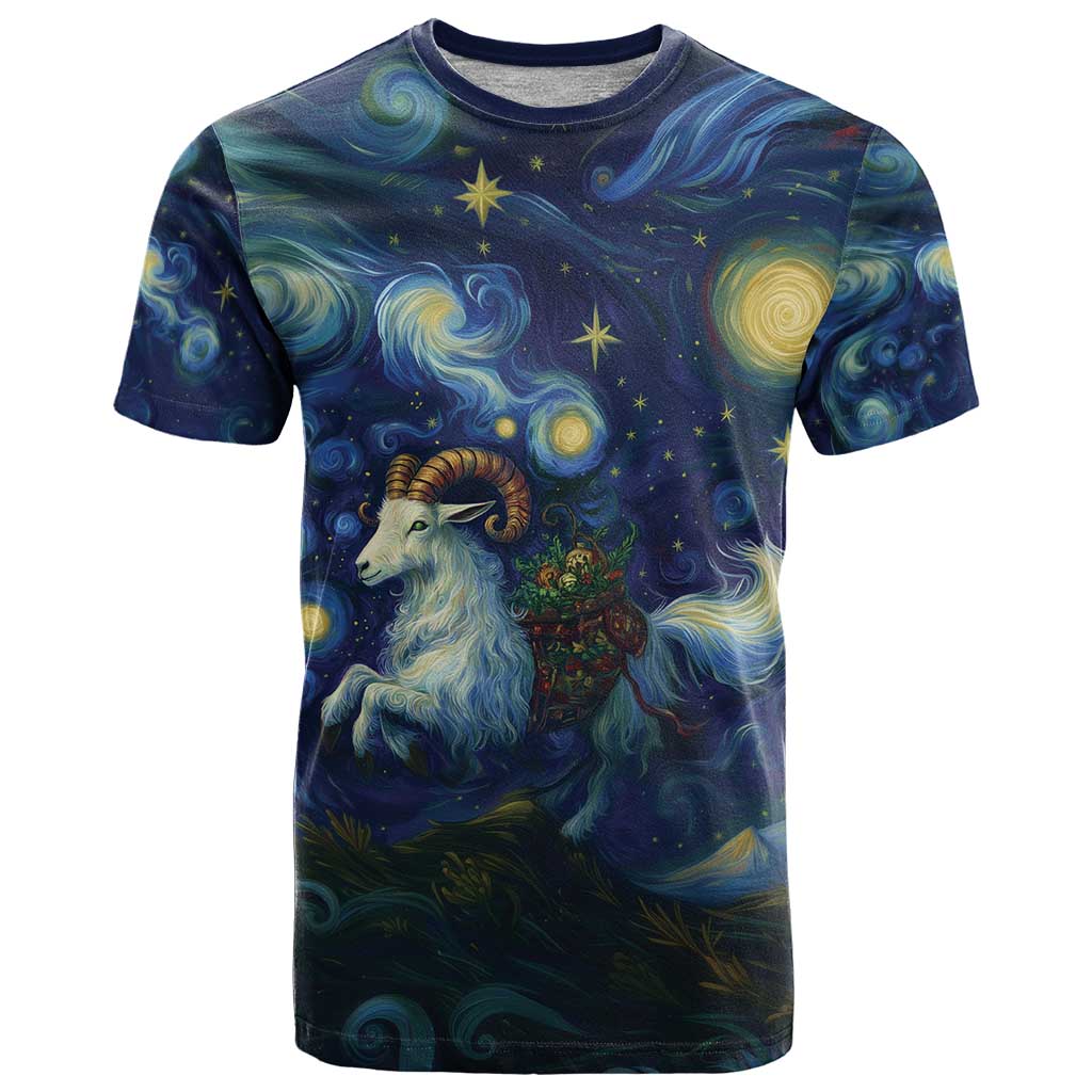 Yule Goat Starry Night T-Shirt Graphic Tee