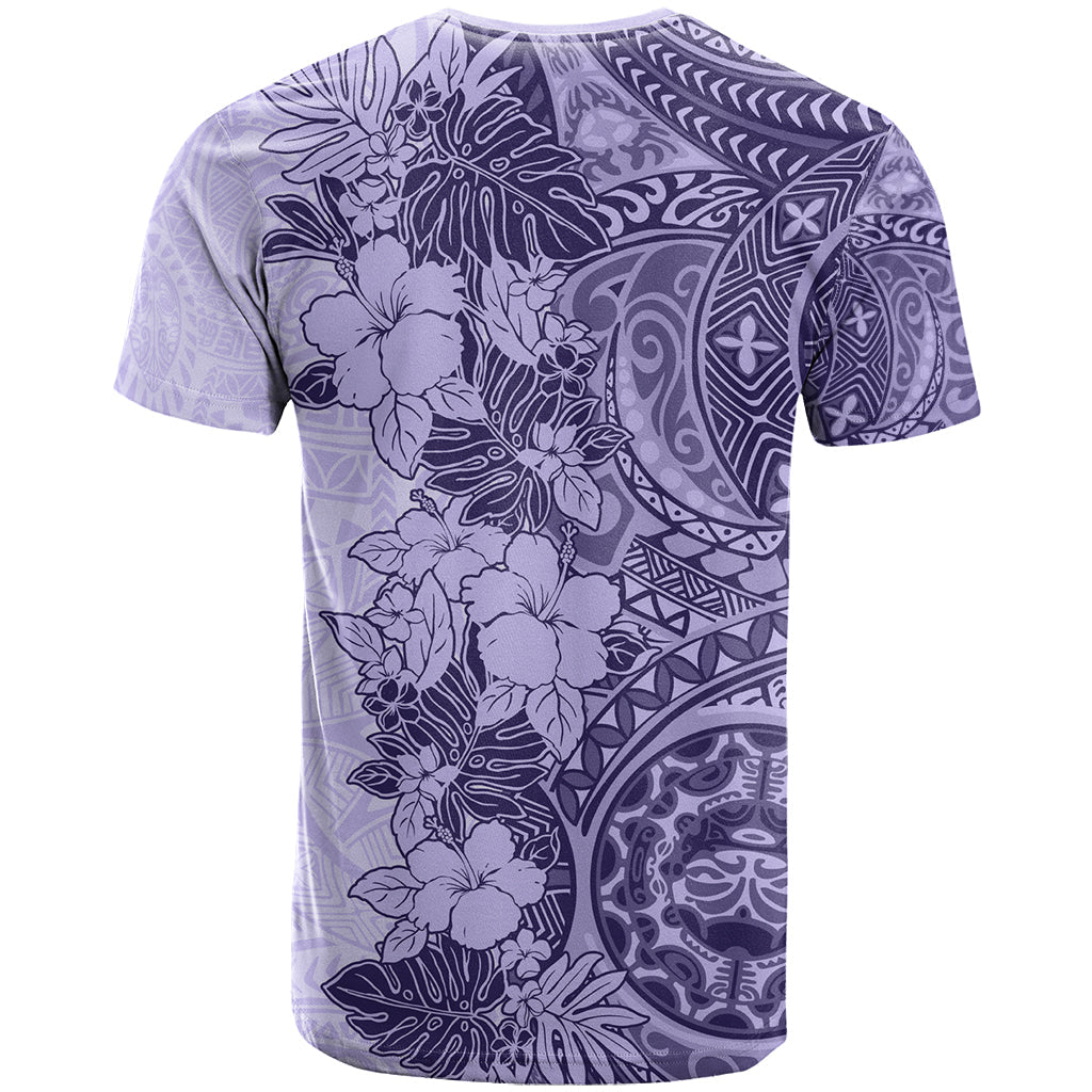 Polynesia T-Shirt Hibiscus and Hawaiian Tribal Tattoo Retro Style Violet Color Graphic Tee