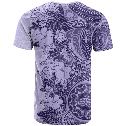 Polynesia T-Shirt Hibiscus and Hawaiian Tribal Tattoo Retro Style Violet Color Graphic Tee