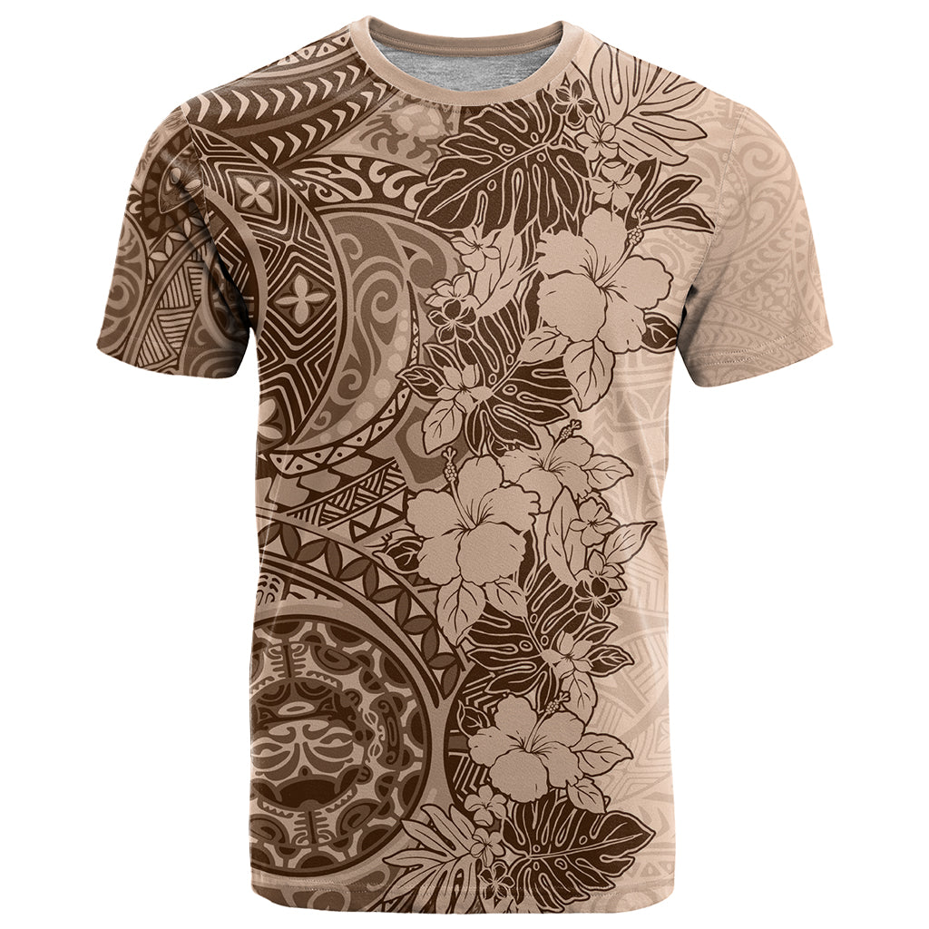 Polynesia T-Shirt Hibiscus and Hawaiian Tribal Tattoo Retro Style Pink Pastel Graphic Tee