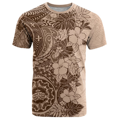 Polynesia T-Shirt Hibiscus and Hawaiian Tribal Tattoo Retro Style Pink Pastel Graphic Tee